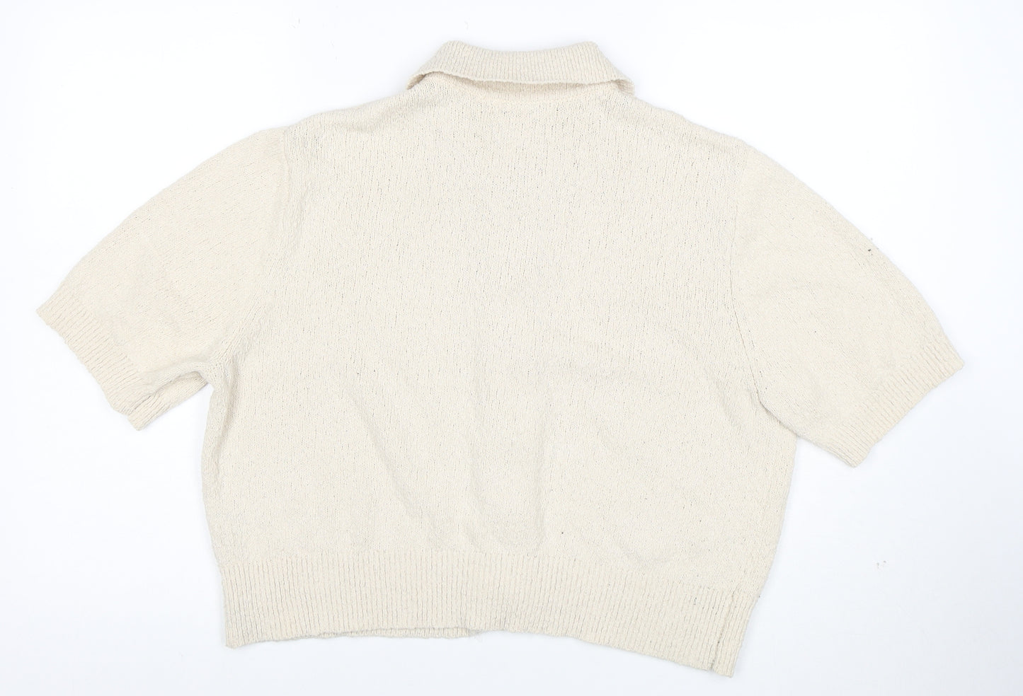 Marks and Spencer Women’s Beige Collared Knit Short Sleeve Cardigan L