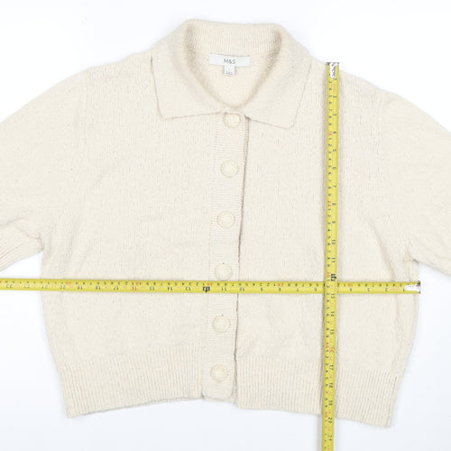 Marks and Spencer Women’s Beige Collared Knit Short Sleeve Cardigan L