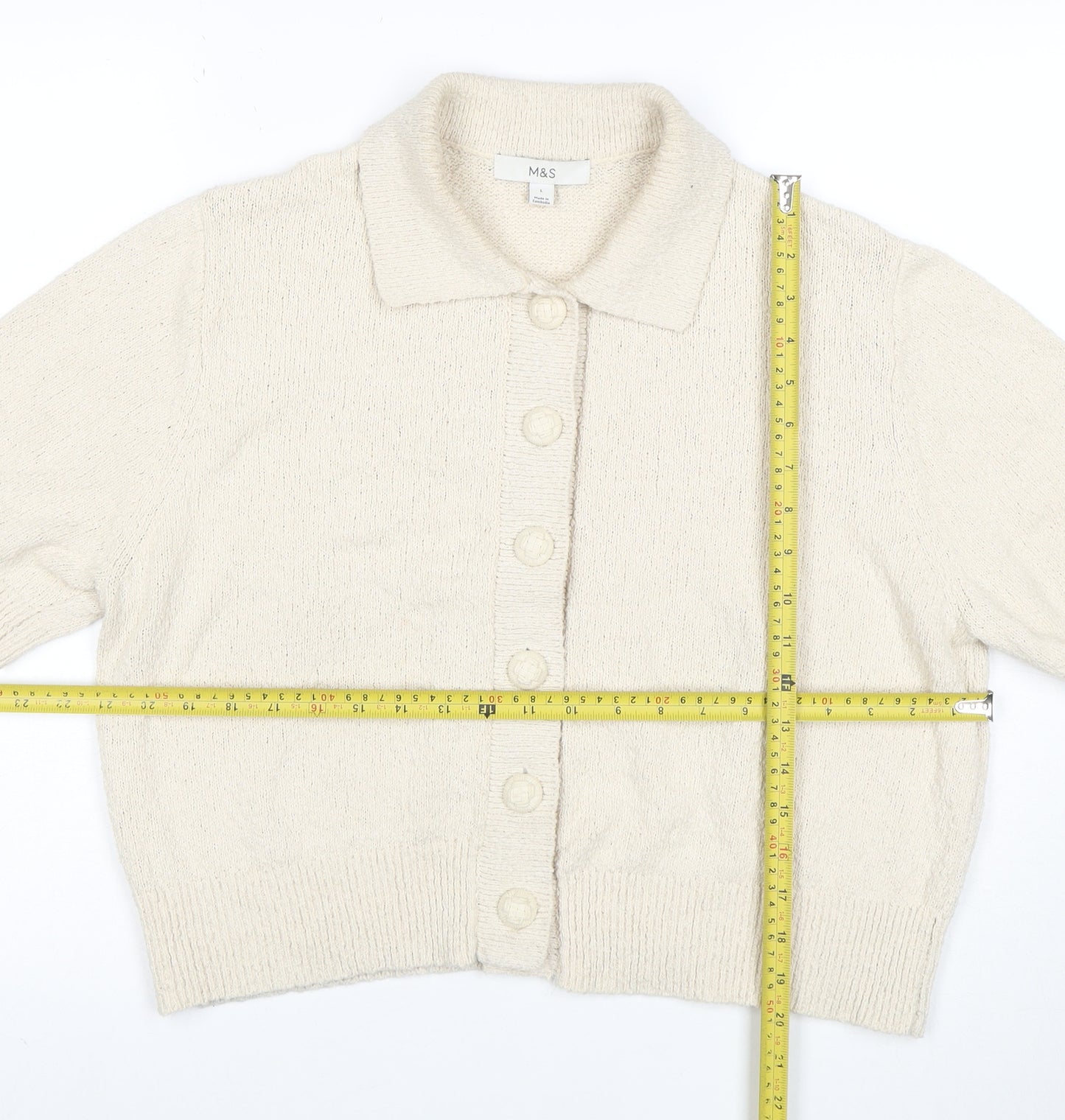 Marks and Spencer Women’s Beige Collared Knit Short Sleeve Cardigan L