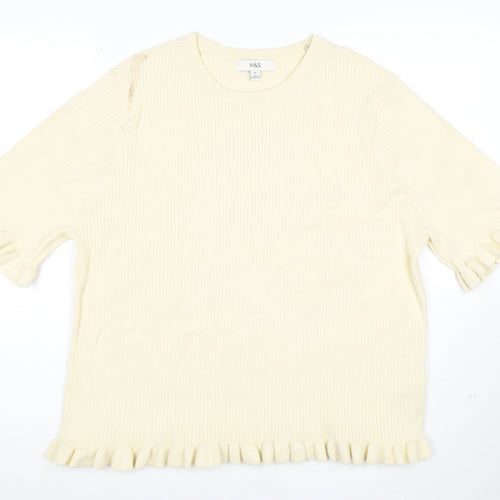 Marks and Spencer Womens Ivory Ruffle Hem Stretch Knit T-Shirt XL