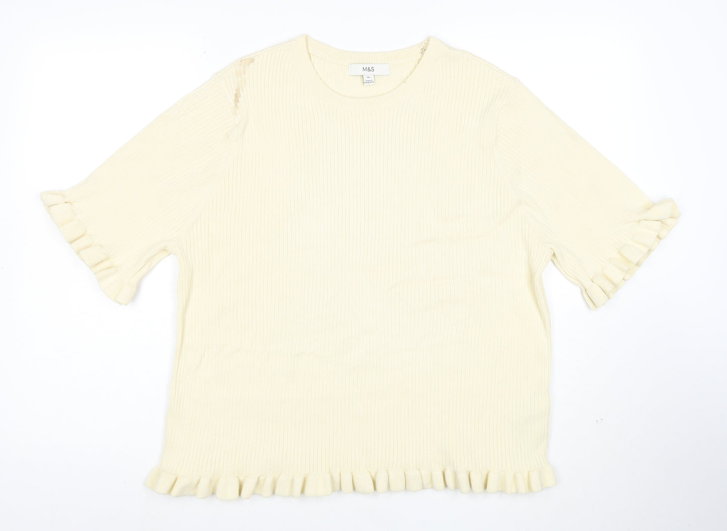 Marks and Spencer Womens Ivory Ruffle Hem Stretch Knit T-Shirt XL