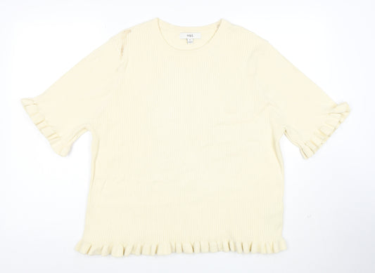 Marks and Spencer Womens Ivory Ruffle Hem Stretch Knit T-Shirt XL