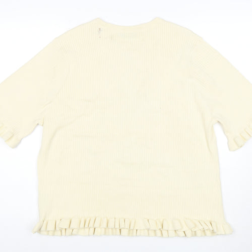Marks and Spencer Womens Ivory Ruffle Hem Stretch Knit T-Shirt XL
