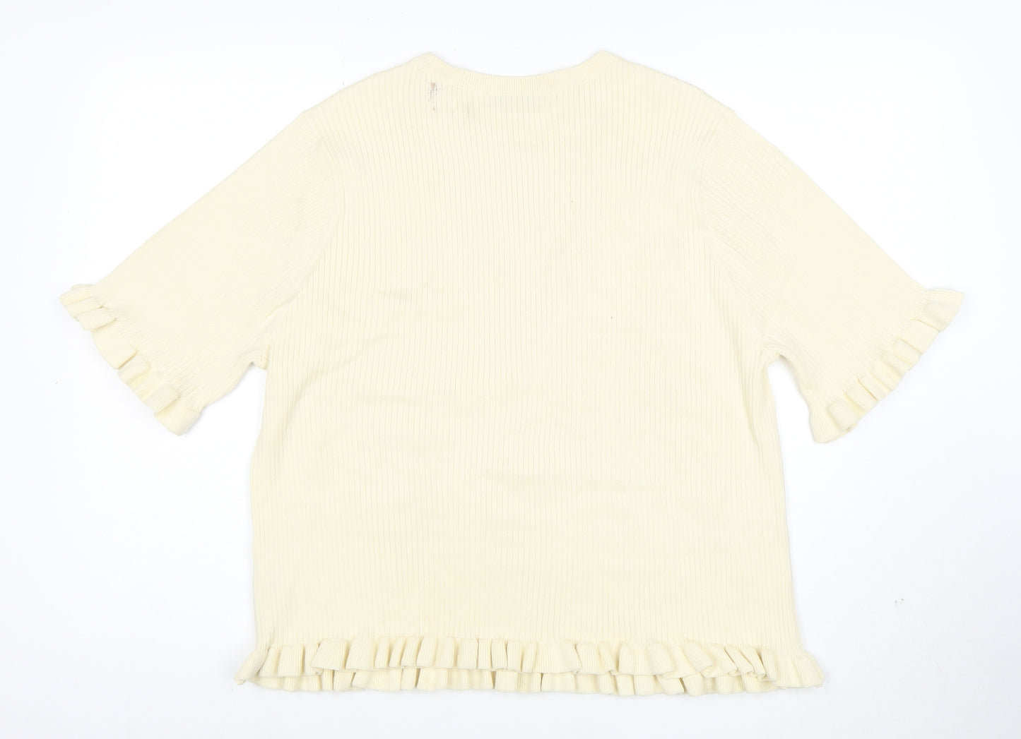 Marks and Spencer Womens Ivory Ruffle Hem Stretch Knit T-Shirt XL