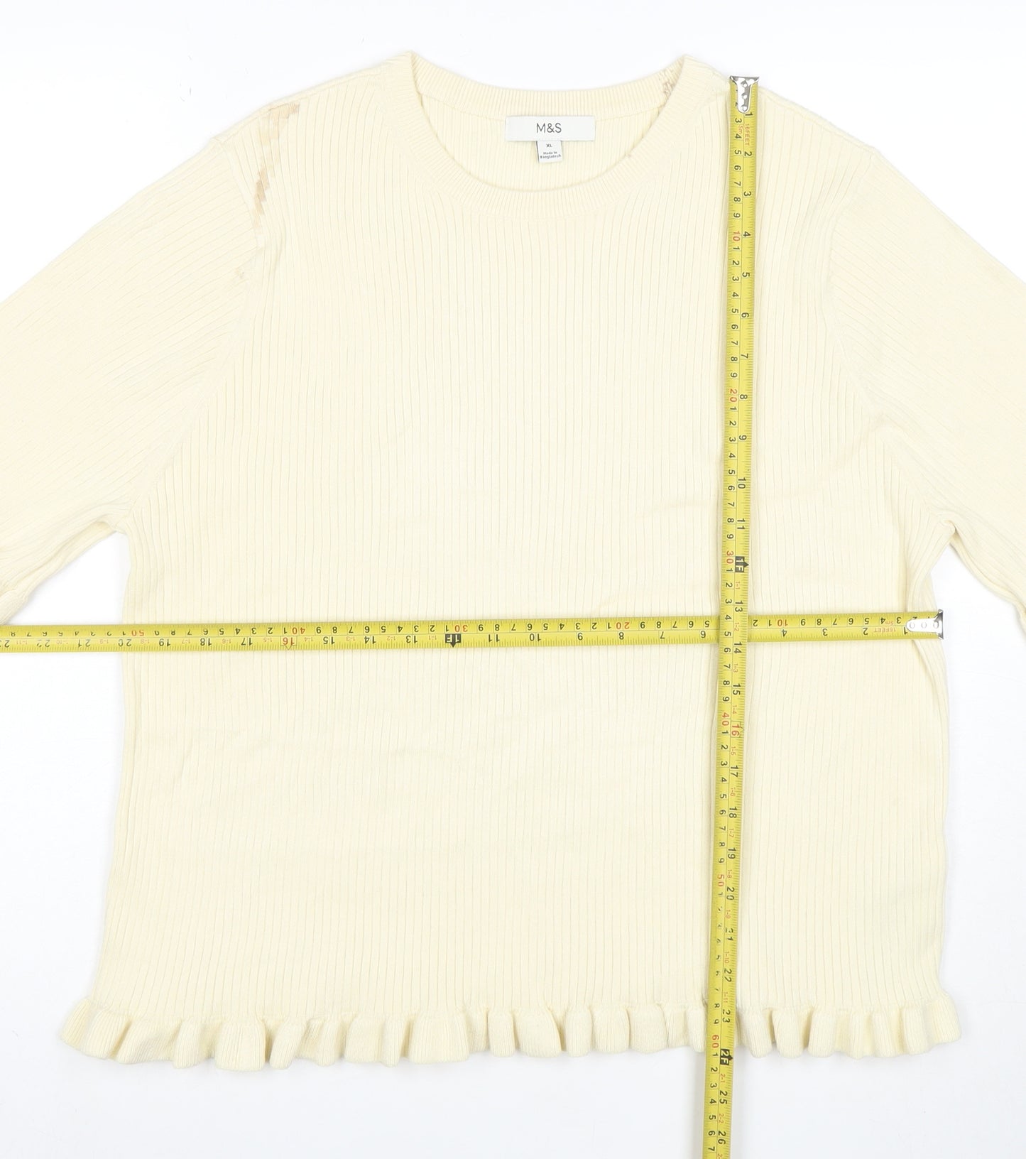 Marks and Spencer Womens Ivory Ruffle Hem Stretch Knit T-Shirt XL
