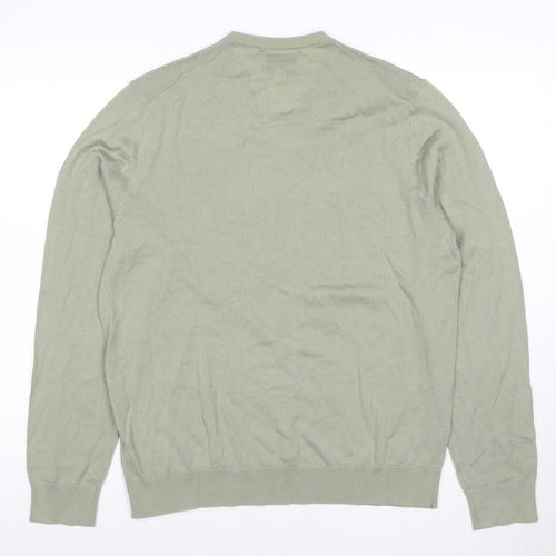 Marks and Spencer Men's Green Merino Wool V-Neck Jumper L