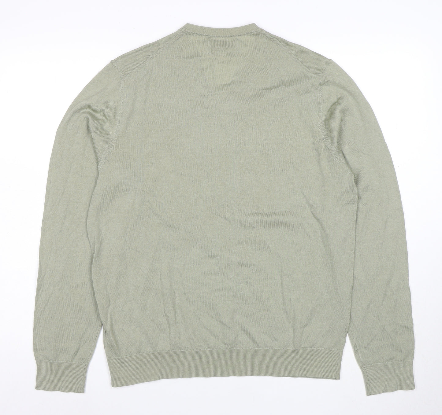 Marks and Spencer Men's Green Merino Wool V-Neck Jumper L