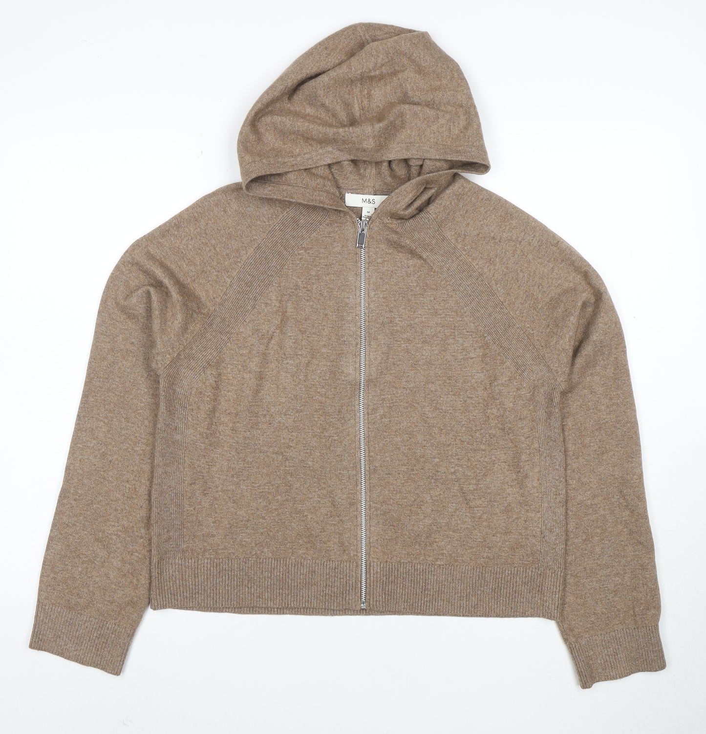 Marks and Spencer Women Beige Hooded Full Zip Jumper M