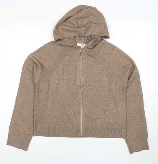 Marks and Spencer Women Beige Hooded Full Zip Jumper M