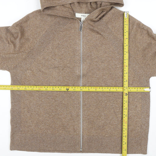 Marks and Spencer Women Beige Hooded Full Zip Jumper M