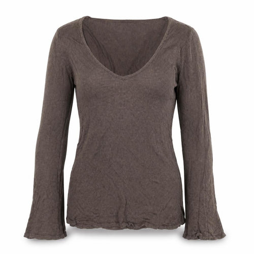 Karen Cole Women Brown V-Neck Long Sleeve Linen Cotton Jumper L