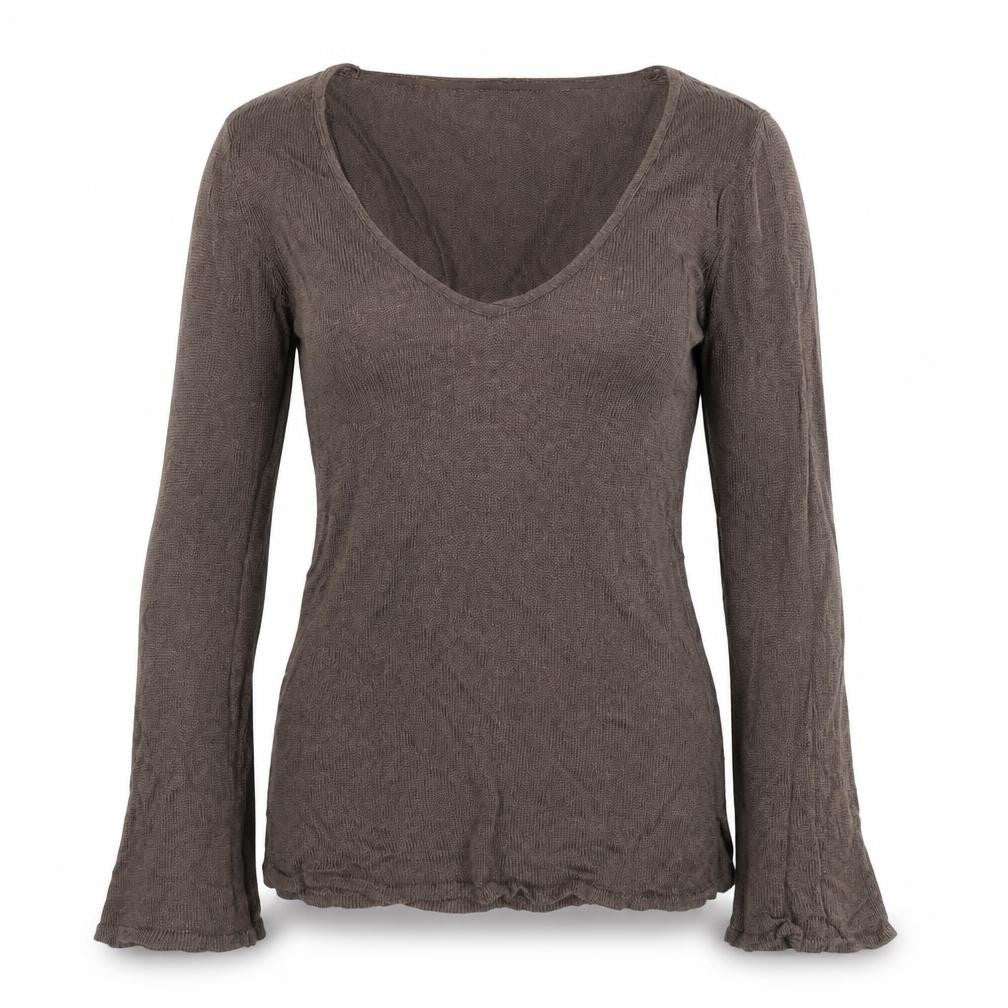 Karen Cole Women Brown V-Neck Long Sleeve Linen Cotton Jumper L