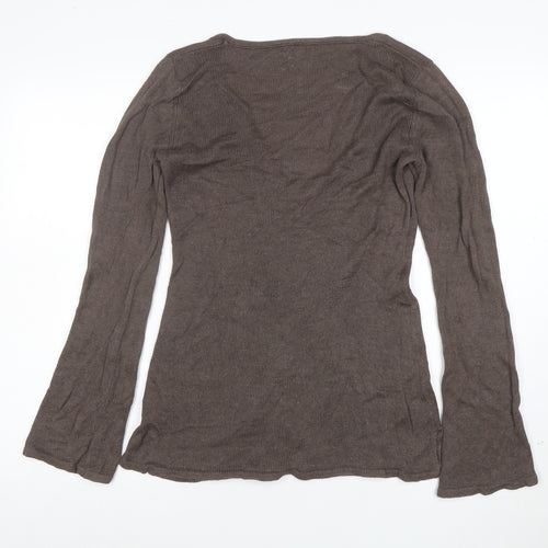 Karen Cole Women Brown V-Neck Long Sleeve Linen Cotton Jumper L
