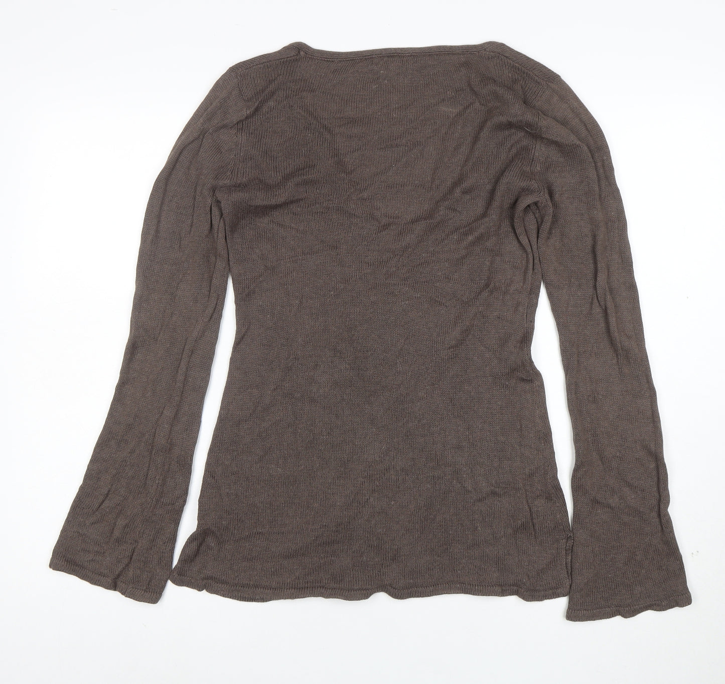 Karen Cole Women Brown V-Neck Long Sleeve Linen Cotton Jumper L
