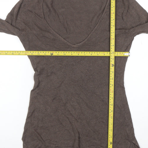 Karen Cole Women Brown V-Neck Long Sleeve Linen Cotton Jumper L