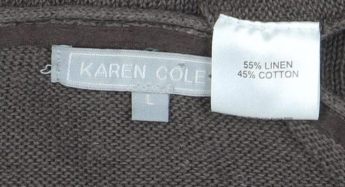 Karen Cole Women Brown V-Neck Long Sleeve Linen Cotton Jumper L