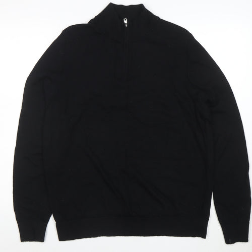 Marks and Spencer Men’s Black XL 1/4 Zip Merino Wool Jumper