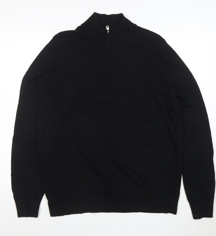 Marks and Spencer Men’s Black XL 1/4 Zip Merino Wool Jumper