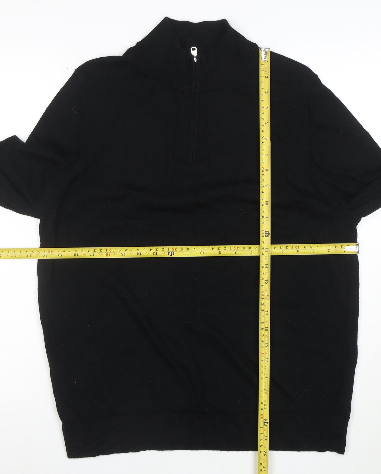 Marks and Spencer Men’s Black XL 1/4 Zip Merino Wool Jumper