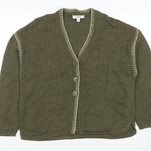 Marks and Spencer Women’s Green Cotton Knit V-Neck Cardigan L