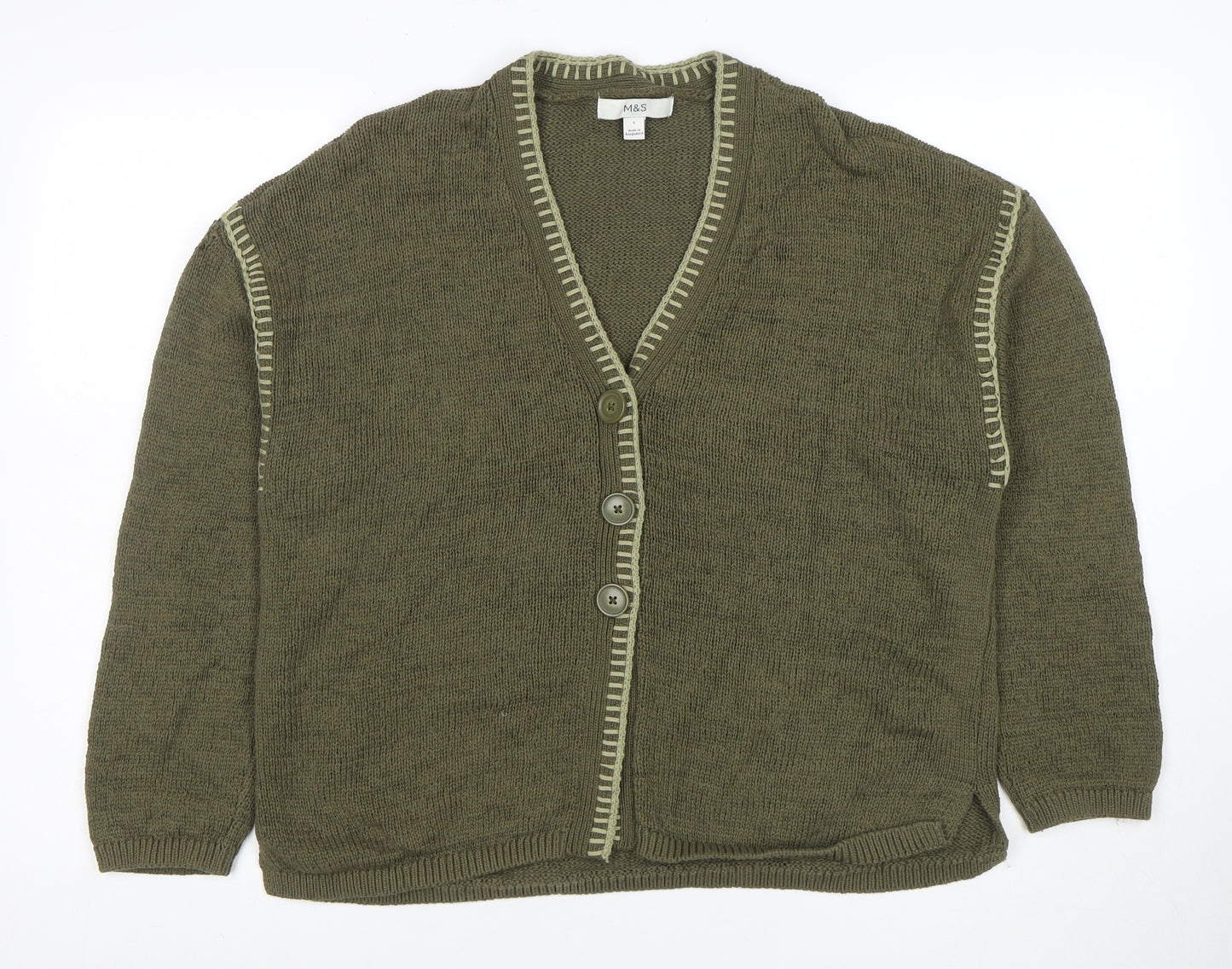 Marks and Spencer Women’s Green Cotton Knit V-Neck Cardigan L