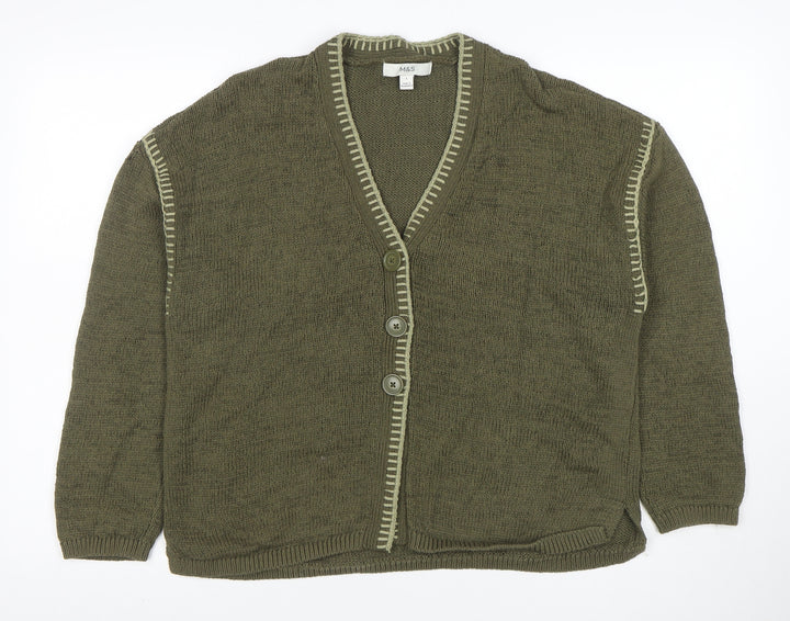 Marks and Spencer Women’s Green Cotton Knit V-Neck Cardigan L