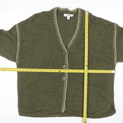 Marks and Spencer Women’s Green Cotton Knit V-Neck Cardigan L