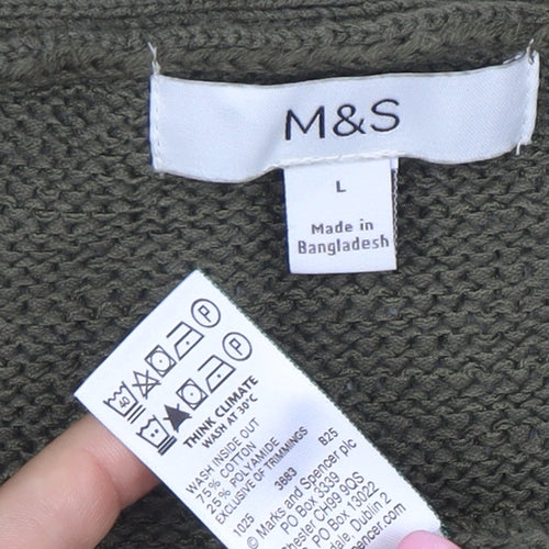 Marks and Spencer Women’s Green Cotton Knit V-Neck Cardigan L