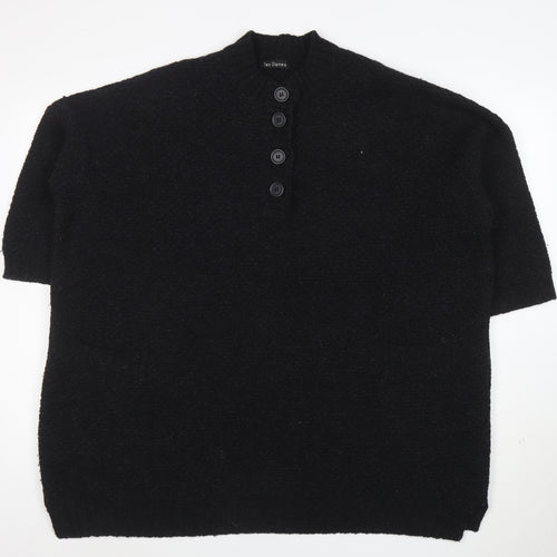 Two Danes Women's Black Lambswool Henley Jumper Size M
