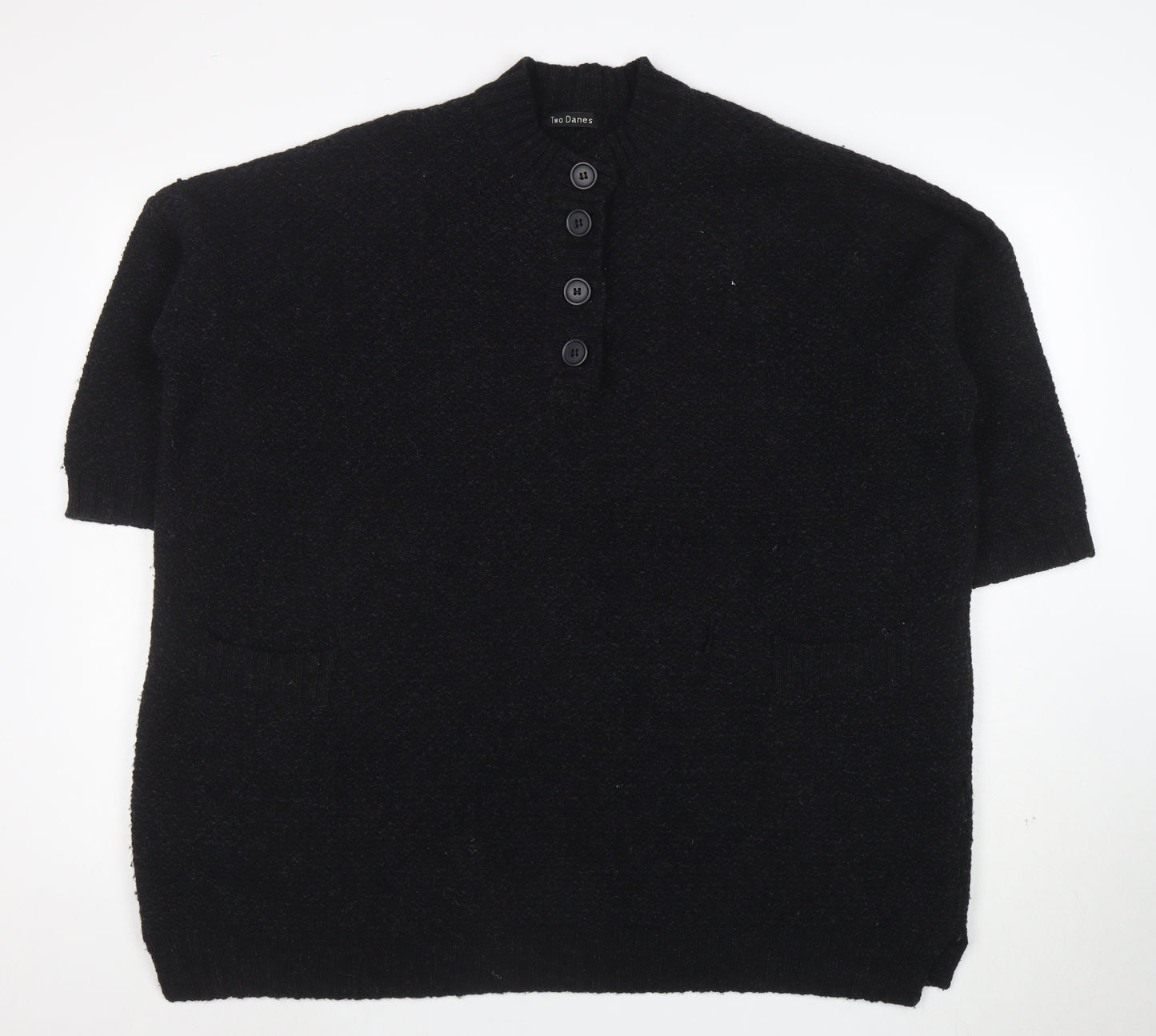 Two Danes Women's Black Lambswool Henley Jumper Size M
