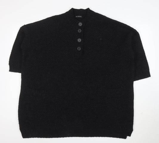 Two Danes Women's Black Lambswool Henley Jumper Size M
