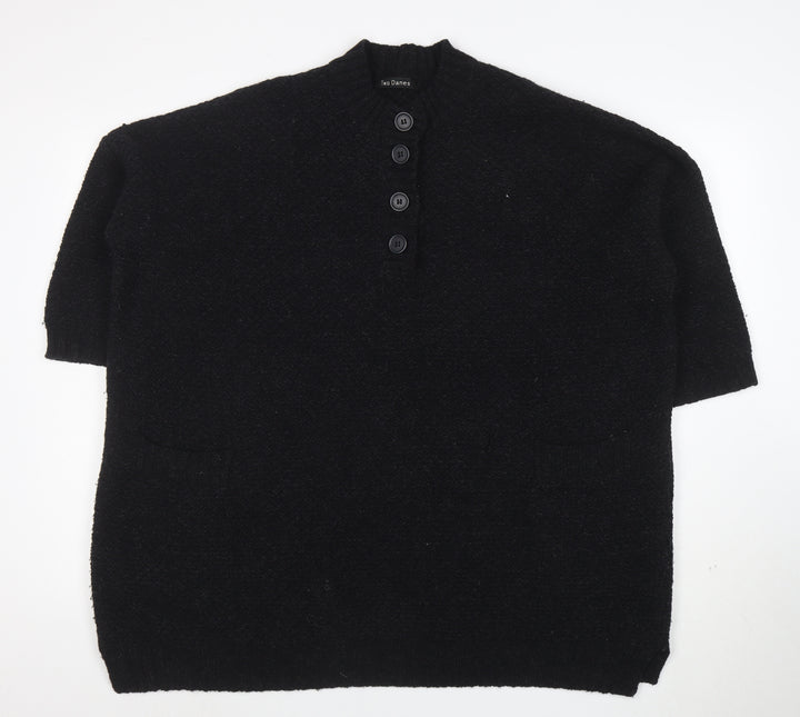 Two Danes Women's Black Lambswool Henley Jumper Size M