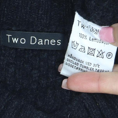 Two Danes Women's Black Lambswool Henley Jumper Size M