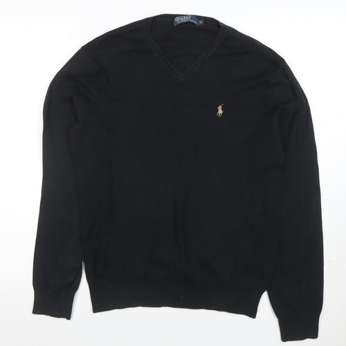 Ralph Lauren Men's Black V-Neck Cotton Jumper Size M
