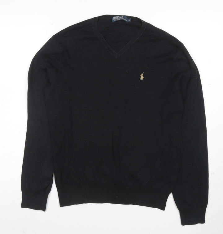 Ralph Lauren Men's Black V-Neck Cotton Jumper Size M