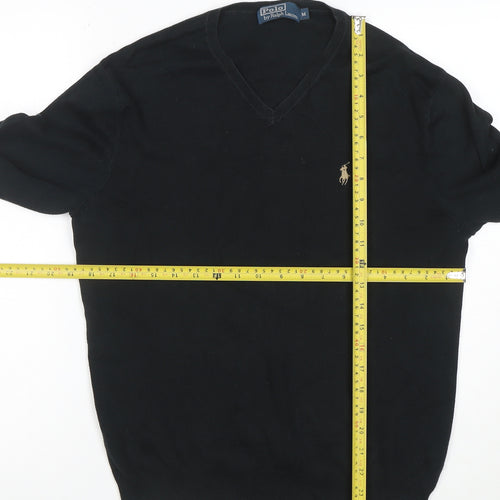 Ralph Lauren Men's Black V-Neck Cotton Jumper Size M