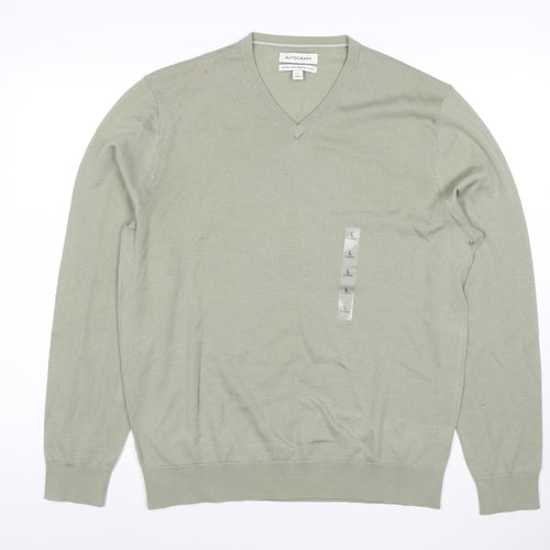 Marks and Spencer Men’s Green Merino Wool V-Neck Jumper L