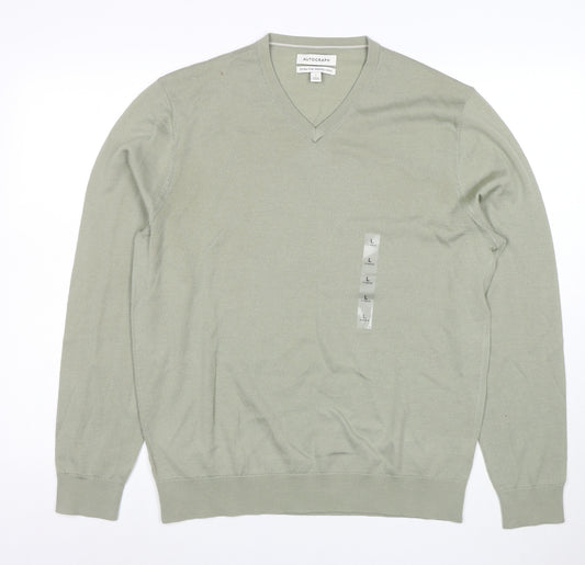 Marks and Spencer Men’s Green Merino Wool V-Neck Jumper L