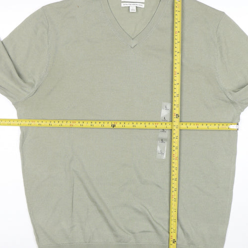 Marks and Spencer Men’s Green Merino Wool V-Neck Jumper L