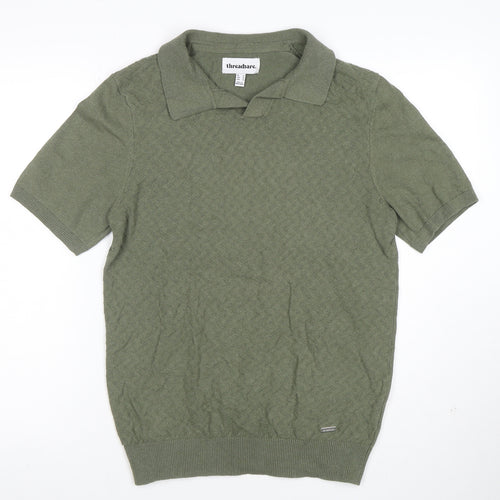 Threadbare Mens Green Short Sleeve Cotton Blend Polo Shirt Size S