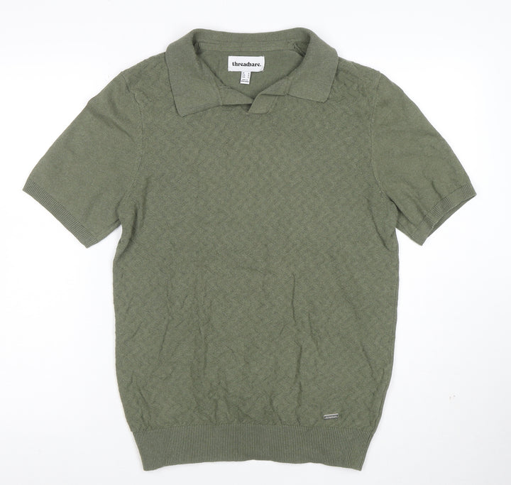 Threadbare Mens Green Short Sleeve Cotton Blend Polo Shirt Size S