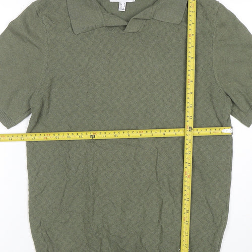 Threadbare Mens Green Short Sleeve Cotton Blend Polo Shirt Size S