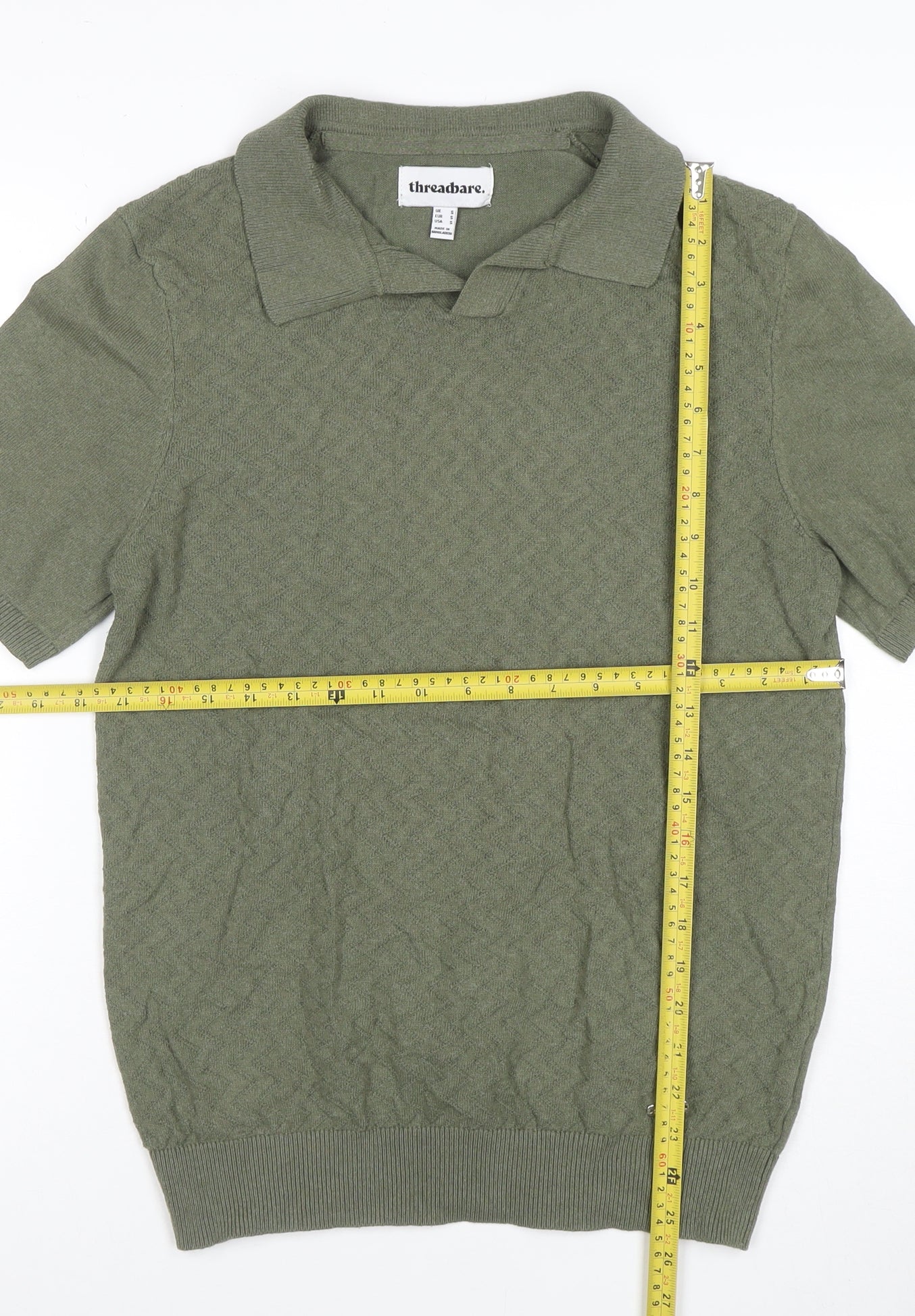 Threadbare Mens Green Short Sleeve Cotton Blend Polo Shirt Size S