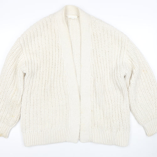 H&M Women Ivory Chunky Knit Cardigan M Relaxed Fit Wool Blend