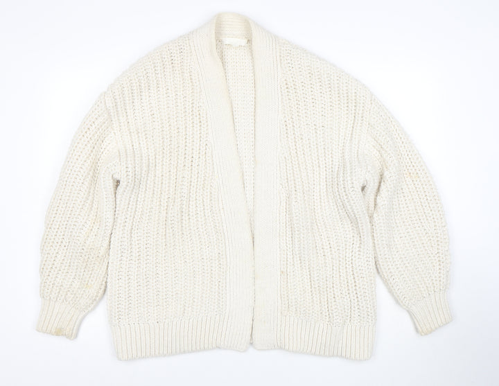 H&M Women Ivory Chunky Knit Cardigan M Relaxed Fit Wool Blend