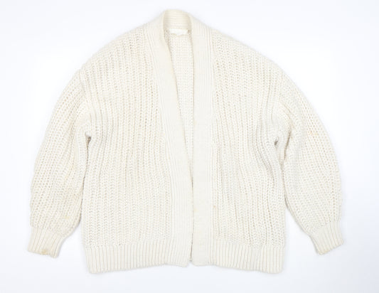 H&M Women Ivory Chunky Knit Cardigan M Relaxed Fit Wool Blend