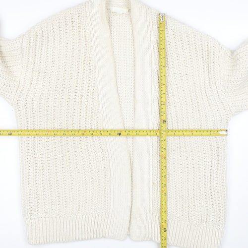 H&M Women Ivory Chunky Knit Cardigan M Relaxed Fit Wool Blend