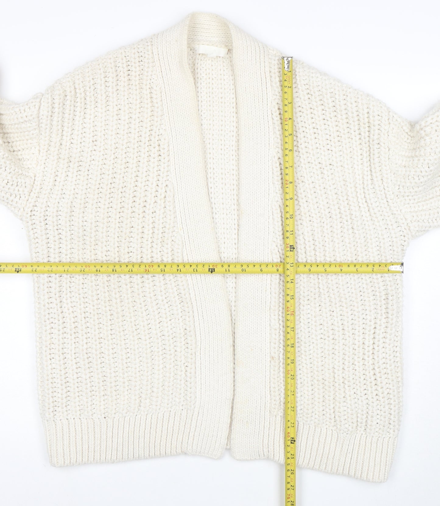 H&M Women Ivory Chunky Knit Cardigan M Relaxed Fit Wool Blend