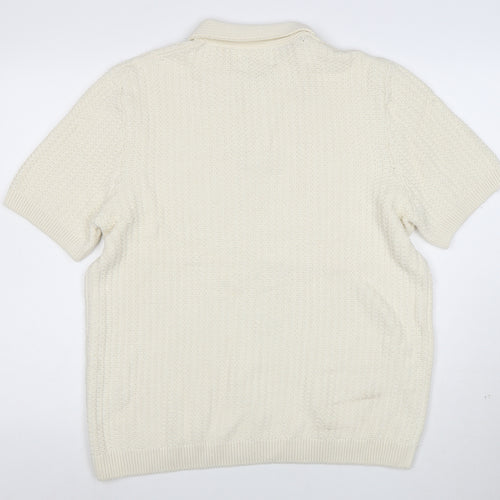Marks and Spencer Mens Ivory Cotton Knit Collared Henley Jumper L