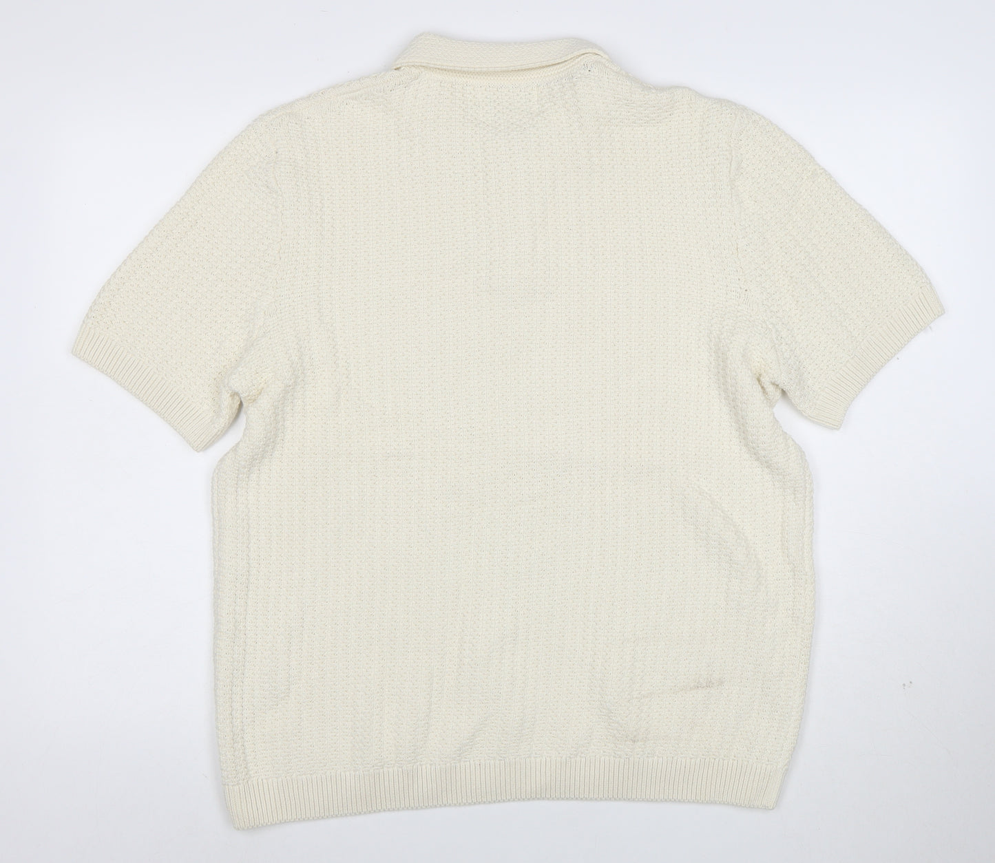 Marks and Spencer Mens Ivory Cotton Knit Collared Henley Jumper L